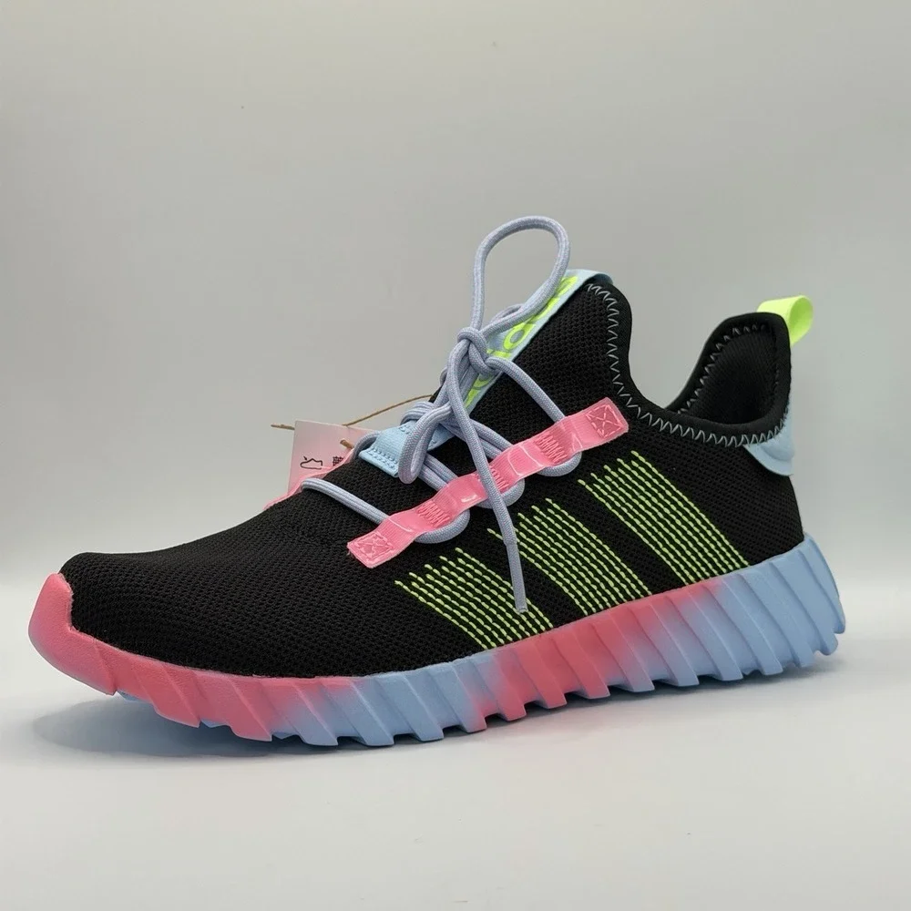 Adidas Kaptir Flow K Athletic Shoes Core Black Pink Yellow Sz 7 JQ7348 New
